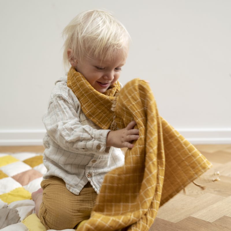 Fold over Bib-Grid-Ochre - Baby Blanket-Grid-Ochre