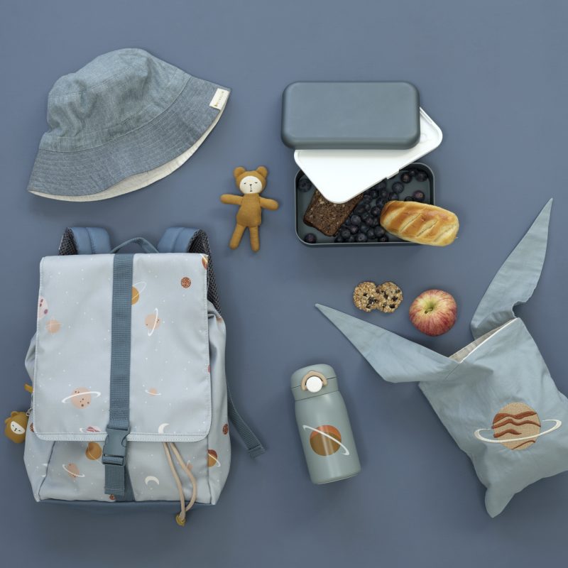 Backpack-Small-Planetary - Lunchbox 1 layer-Blue Spruce-PLA - Snack Bag-Planet-Cottage Blue - Bucket Hat-Chambray Blue Spruce-Unbleached Cotton - Water Bottle-Small-Planetary
